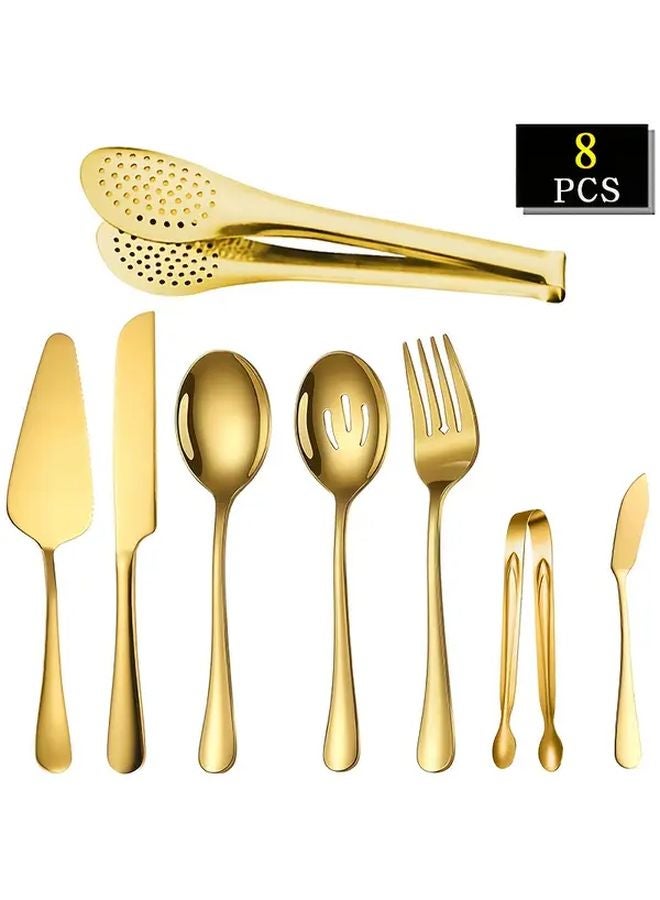 8 Piece Stainless Steel Cutlery Set In Gold For Buffets Parties And Restaurants - Image 1